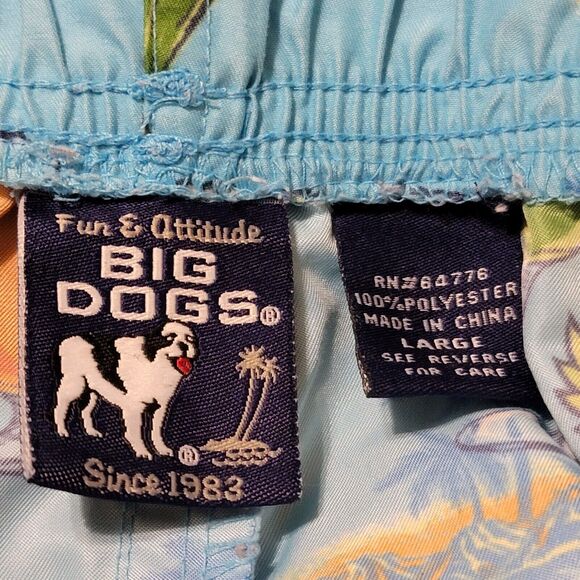 VTG 90s Big Dogs Swim Trunks Mens Sz‎ L Blue Margarita Lifes a Beach Unlined - Picture 6 of 6
